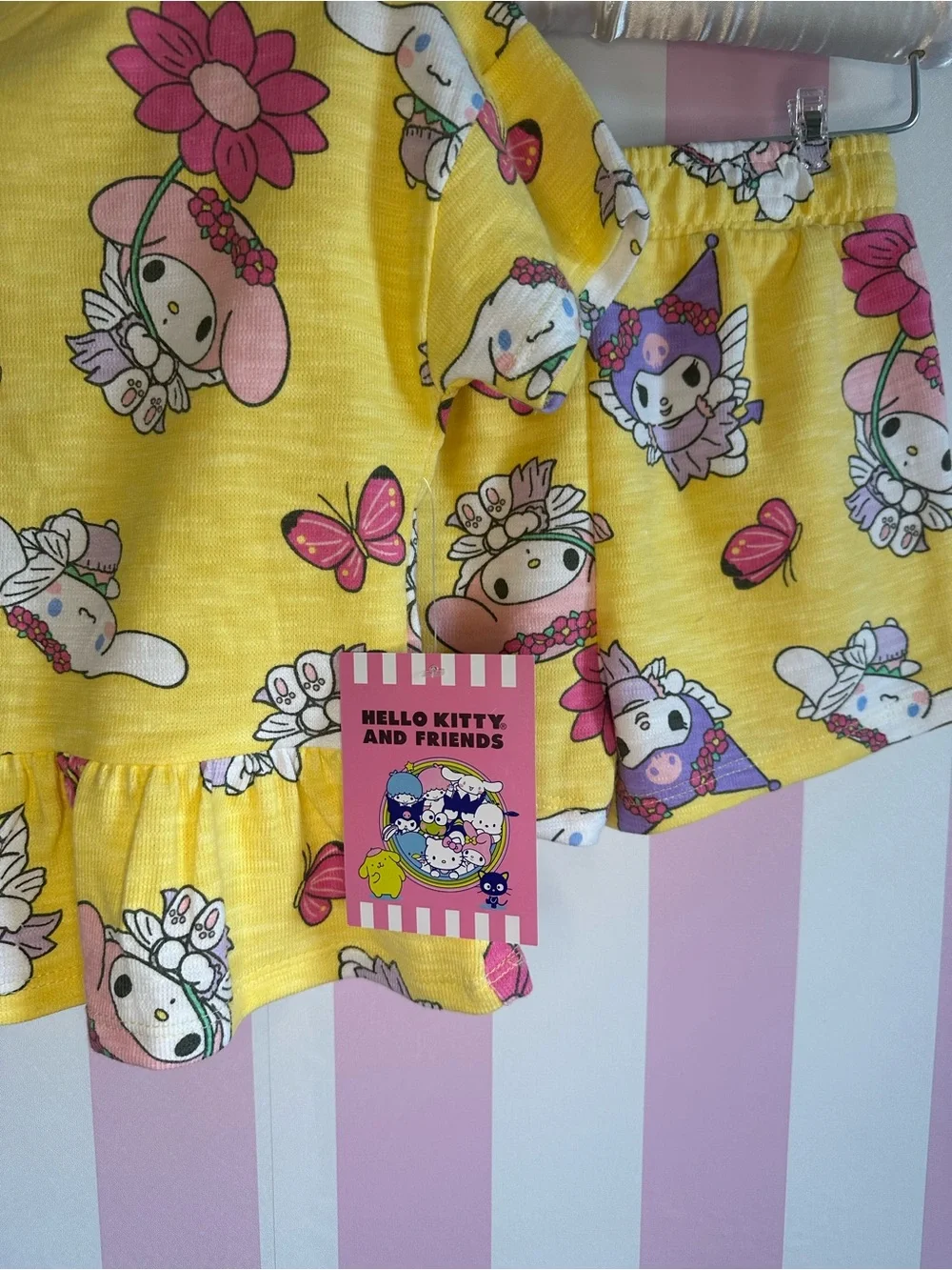 Hello Kitty Yellow and Pink Ruffle Peplum Top & Skirt Set